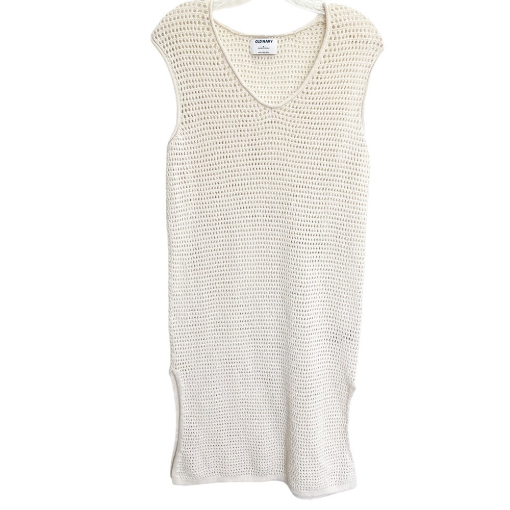 Old Navy crochet swimsuit coverup size M midi side slit cream